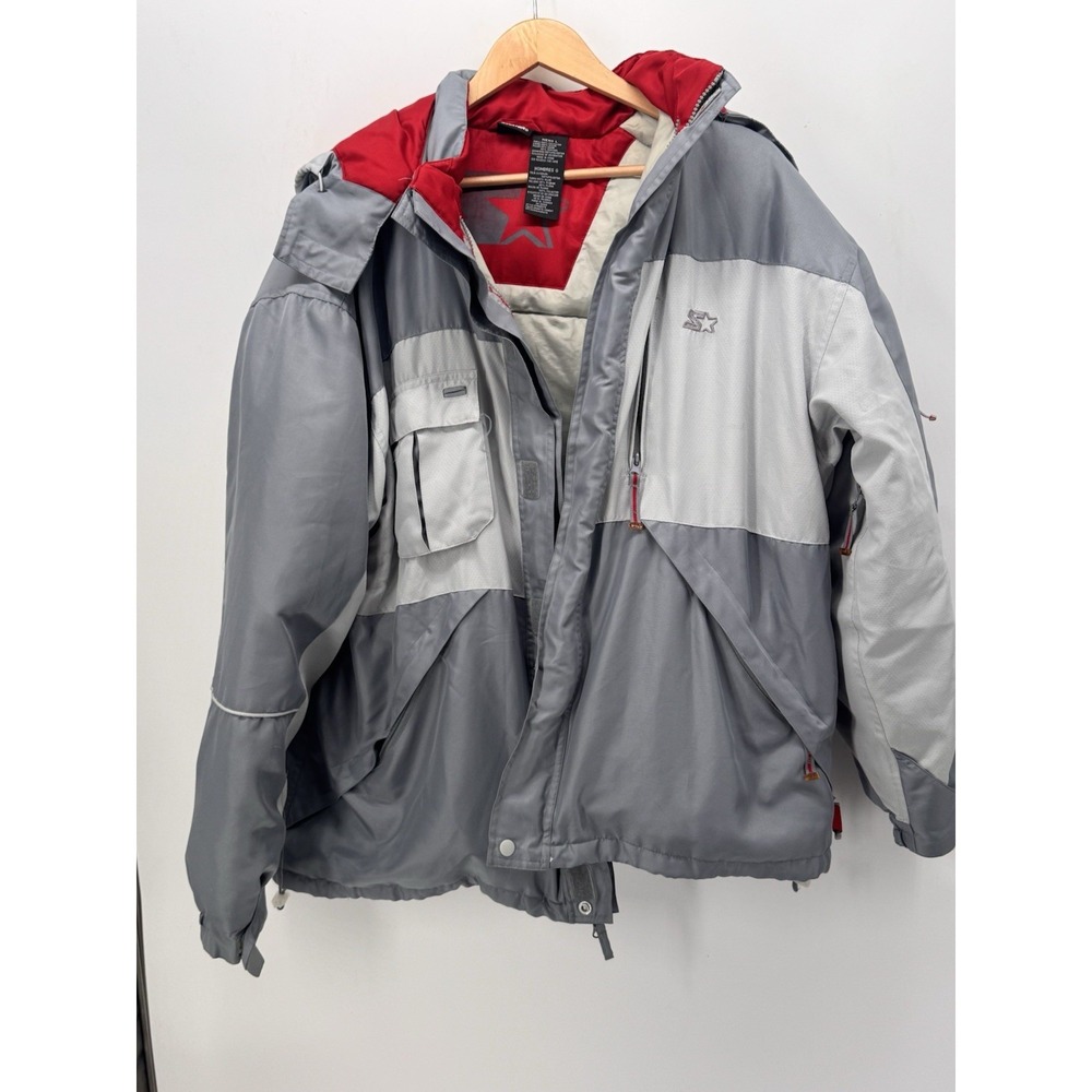 Starter Jacket Coat Mens Sz L Grey Red Ski Snowboard Double Liner Puffer